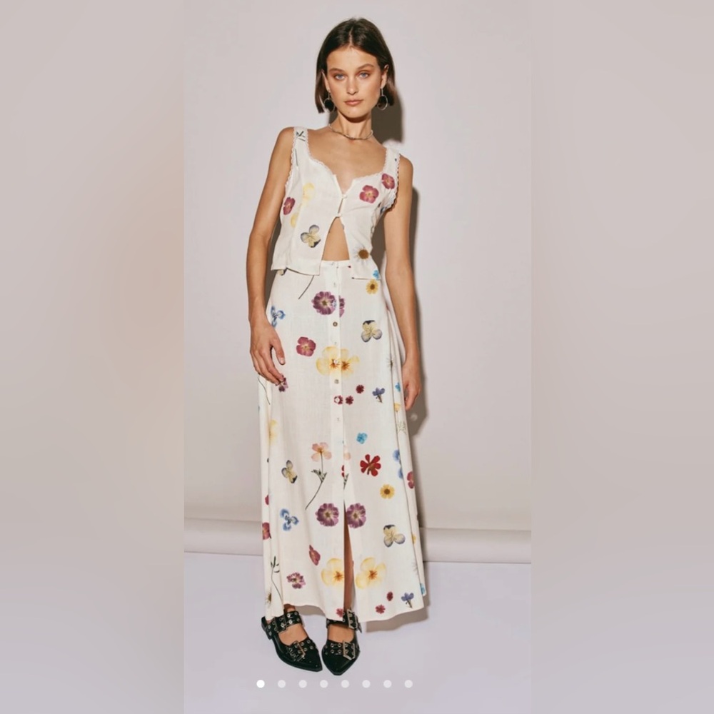 Floral Button-Down linen Maxi Skirt